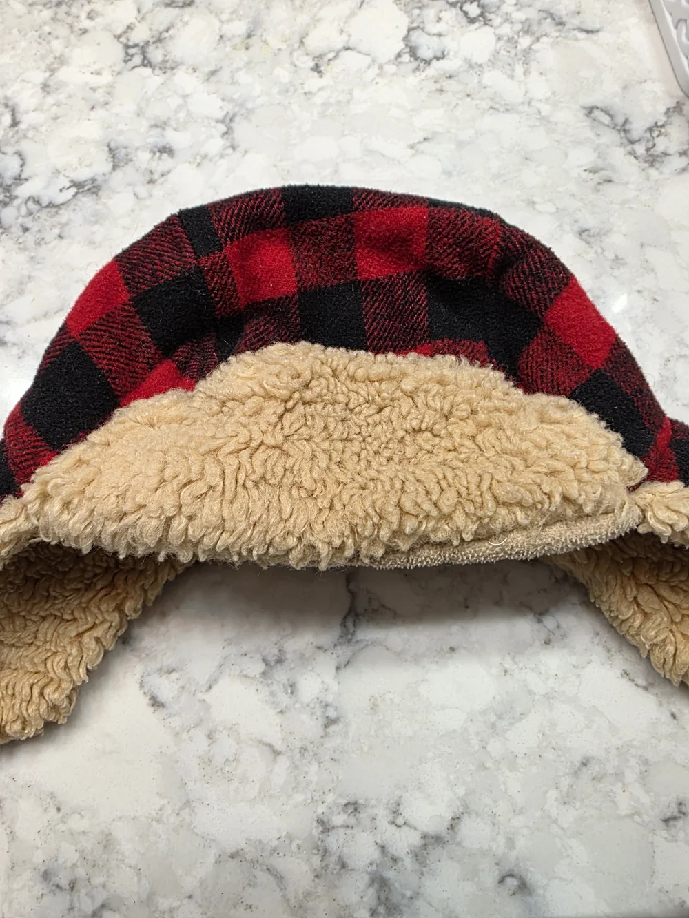 Cat & Jack Red and Black Buffalo Plaid Sherpa-Lined Kids Hat